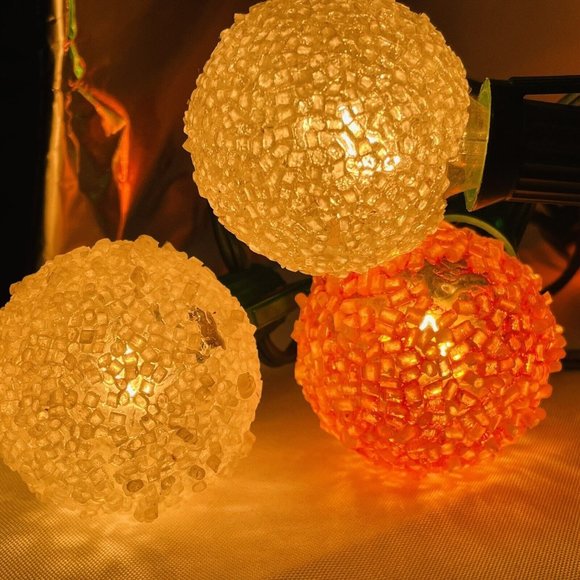 2 White & 1 Orange Vintage Lighted Ice frosted Christmas Bulbs ONLY Lot of 3 - Picture 1 of 16